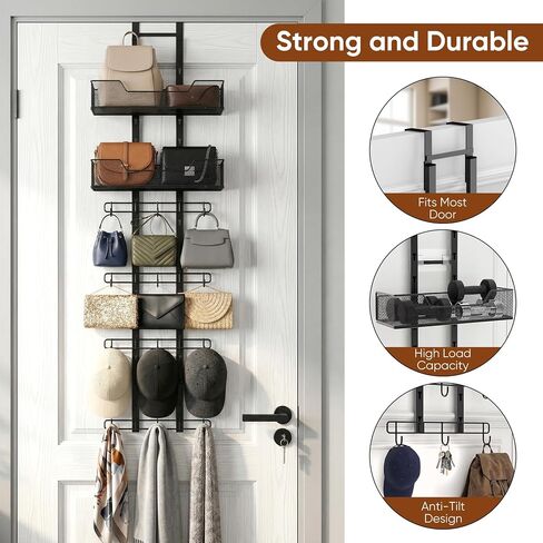 Purse Organizer, Bag Organizer for Closet Door, Over The Door Hanging Handbag Storage Rack with Adjustable 12 Metal Hooks & 2 Baskets, Foldable, No Tools Installation in Saudi Arabia