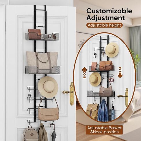 Purse Organizer, Bag Organizer for Closet Door, Over The Door Hanging Handbag Storage Rack with Adjustable 12 Metal Hooks & 2 Baskets, Foldable, No Tools Installation in Saudi Arabia