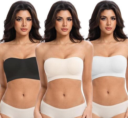 Lusait Strapless Bras for Women Non-Slip Seamless Padded Bandeau Bra Wireless Convertible Tube Top Bralette in Kuwait