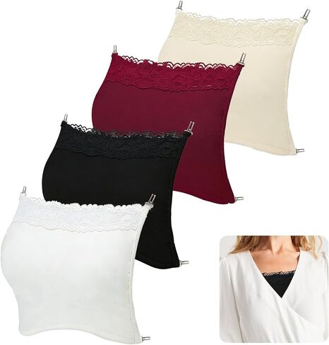 PoXiaon4 PCS Modesty Panel Cleavage Cover Up for Low Neckline - Lace Cami Inserts for Women Low Cut Dresses, Mock Camisole Lace Bandeau Bra Overlay, in Kuwait