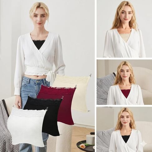 PoXiaon4 PCS Modesty Panel Cleavage Cover Up for Low Neckline - Lace Cami Inserts for Women Low Cut Dresses, Mock Camisole Lace Bandeau Bra Overlay, in Kuwait