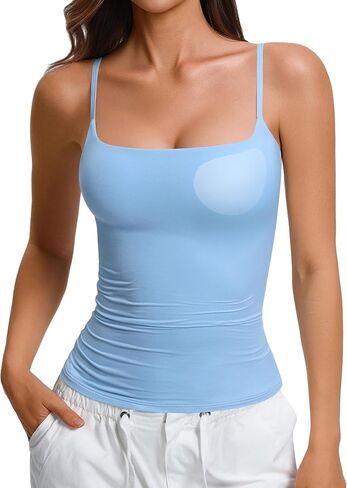 Avidlove Womens Padded Cami Tank Tops Double Lined Spaghetti Strap Built in Bra Shirts Slim Fitted Basic Camisole Top in Saudi Arabia