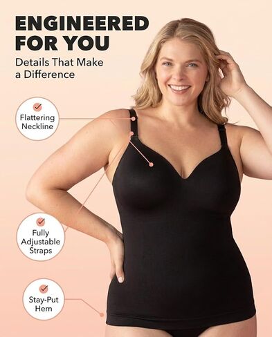 SHAPERMINT Sweetheart Cami with Built-In Bra for Women, Wireless Camisole Tank Top, Tummy Shapewear, Small to Plus Size in Saudi Arabia