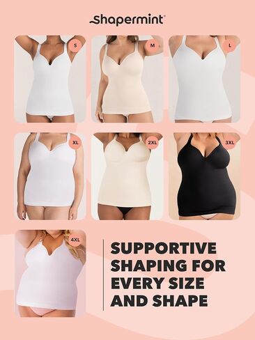 SHAPERMINT Sweetheart Cami with Built-In Bra for Women, Wireless Camisole Tank Top, Tummy Shapewear, Small to Plus Size in Saudi Arabia