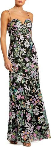 Mac Duggal Spaghetti Strap Bustier Embroidered Applique Gown, Black Multi 9 in Saudi Arabia