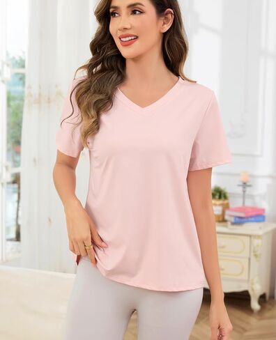 Lovasy Womens Pajama Tops Short Sleeve V-Neck Sleep Shirt Soft Casual T-Shirt Sleepwear Blouse S-3XL in Kuwait