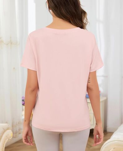 Lovasy Womens Pajama Tops Short Sleeve V-Neck Sleep Shirt Soft Casual T-Shirt Sleepwear Blouse S-3XL in Kuwait