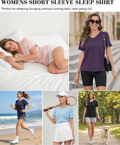 Lovasy Womens Pajama Tops Short Sleeve V-Neck Sleep Shirt Soft Casual T-Shirt Sleepwear Blouse S-3XL in Kuwait