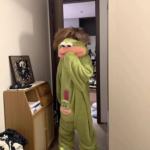 Silly Onesie Funny Frog Onesie Plush Fleece Hooded One Piece Pajamas, Cozy Home Loungewear (No Shoes Included) in Saudi Arabia