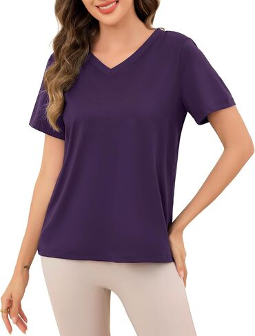Lovasy Womens Pajama Tops Short Sleeve V-Neck Sleep Shirt Soft Casual T-Shirt Sleepwear Blouse S-3XL in Kuwait