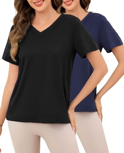 Lovasy Womens Pajama Tops Short Sleeve V-Neck Sleep Shirt Soft Casual T-Shirt Sleepwear Blouse S-3XL in Kuwait