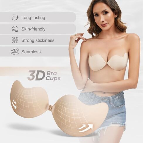 Cmojsk Strapless Sticky Push-Up Bra for Women,Adhesive Invisible Backless Nipple Covers in Saudi Arabia