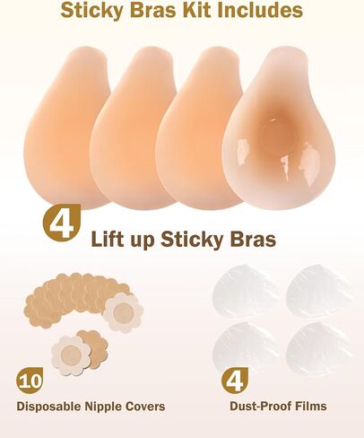 Push Up Sticky Bra, Invisible Adhesive Nipple Covers with Lift Tape (2 Pairs) in Saudi Arabia