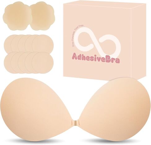 Sticky Bra Push Up Strapless Adhesive Bra Invisible Backless Reusable Cleavage Bras for Women with Nipple Covers Pasties in Saudi Arabia