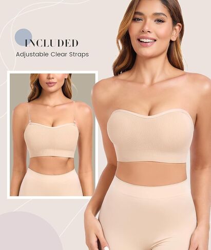 Strapless Bras for Women Non-Slip Padded Bandeau Bra Wireless Tube Top Bra Including Clear Straps in Saudi Arabia