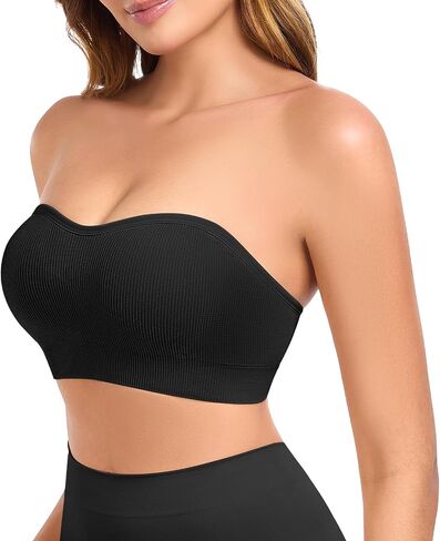 Strapless Bras for Women Non-Slip Padded Bandeau Bra Wireless Tube Top Bra Including Clear Straps in Saudi Arabia