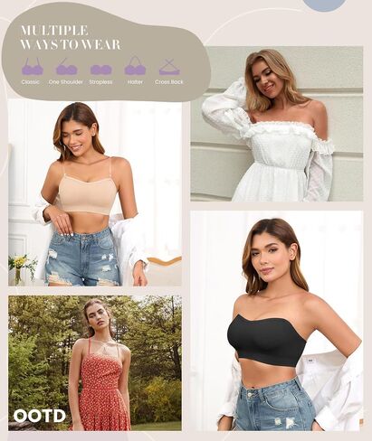 Strapless Bras for Women Non-Slip Padded Bandeau Bra Wireless Tube Top Bra Including Clear Straps in Saudi Arabia