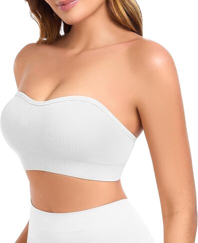 Strapless Bras for Women Non-Slip Padded Bandeau Bra Wireless Tube Top Bra Including Clear Straps in Saudi Arabia