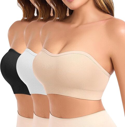 Strapless Bras for Women Non-Slip Padded Bandeau Bra Wireless Tube Top Bra Including Clear Straps in Saudi Arabia