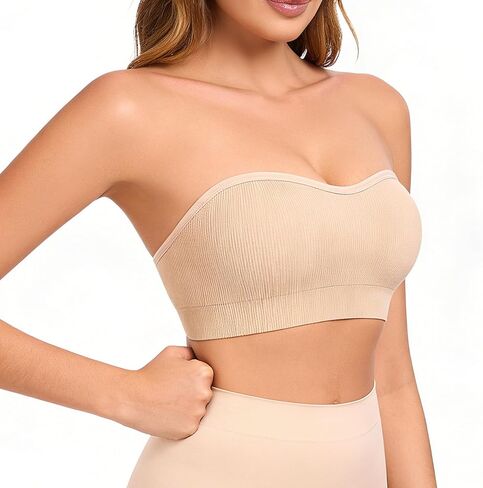 Strapless Bras for Women Non-Slip Padded Bandeau Bra Wireless Tube Top Bra Including Clear Straps in Saudi Arabia