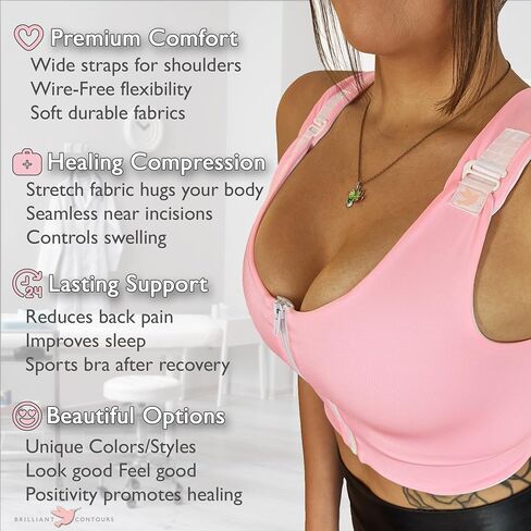 Brilliant Contours Post Surgical Compression Bra: Front Zip, Wirefree & Adjustable for Mastectomy & Breast Surgery Recovery in Saudi Arabia