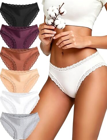 READY TO LOVE Cotton Underwear for Women Pack Lace Cheeky Bikini Panties Soft Breathable Brief Sexy Ladies Hipster Lingerie in Saudi Arabia