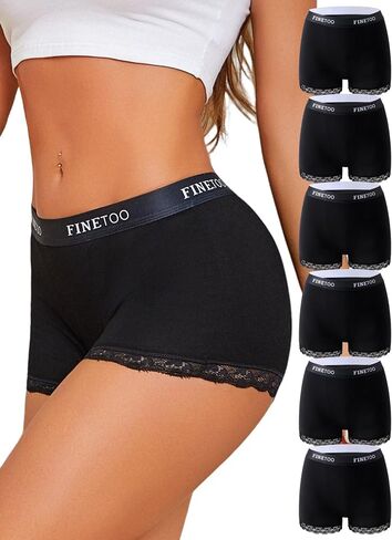 FINETOO 6 Pack Womens Underwear Cotton Boy Shorts High Waisted Full Coverage Boxer Briefs Sexy Lace Panties for Lady Girls in Saudi Arabia