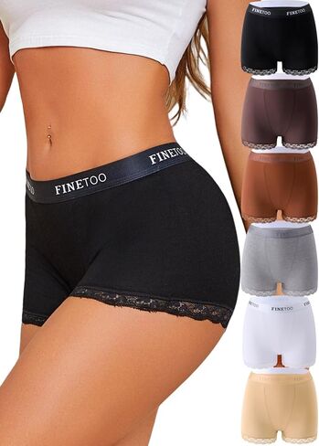 FINETOO 6 Pack Womens Underwear Cotton Boy Shorts High Waisted Full Coverage Boxer Briefs Sexy Lace Panties for Lady Girls in Kuwait