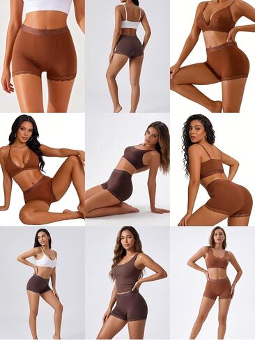 FINETOO 6 Pack Womens Underwear Cotton Boy Shorts High Waisted Full Coverage Boxer Briefs Sexy Lace Panties for Lady Girls in Kuwait