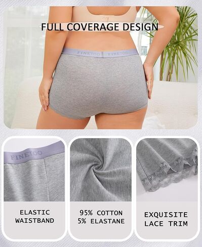FINETOO 6 Pack Womens Underwear Cotton Boy Shorts High Waisted Full Coverage Boxer Briefs Sexy Lace Panties for Lady Girls in Kuwait
