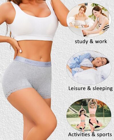 FINETOO 6 Pack Womens Underwear Cotton Boy Shorts High Waisted Full Coverage Boxer Briefs Sexy Lace Panties for Lady Girls in Kuwait