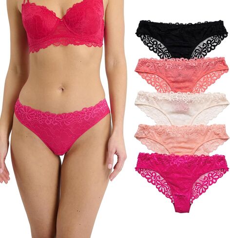 Marilyn Monroe Women's Floral Lace Tanga Panties, Sexy Cheeky Underwear for Women, 5-Pack in Saudi Arabia