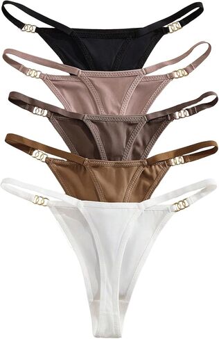 SweatyRocks Women's 5 Pack Thong Panties Ring Low Rise Breathable Cheeky Underwear in Kuwait