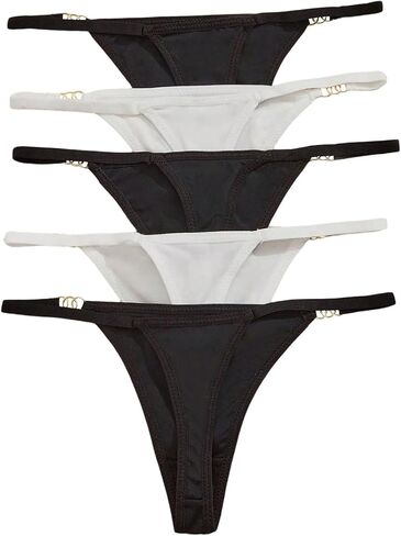 SweatyRocks Women's 5 Pack Thong Panties Ring Low Rise Breathable Cheeky Underwear in Kuwait