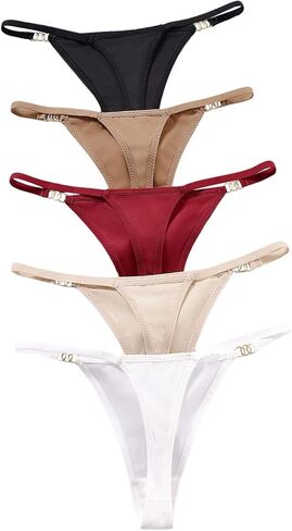 SweatyRocks Women's 5 Pack Thong Panties Ring Low Rise Breathable Cheeky Underwear in Kuwait