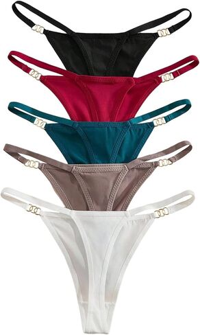 SweatyRocks Women's 5 Pack Thong Panties Ring Low Rise Breathable Cheeky Underwear in Kuwait
