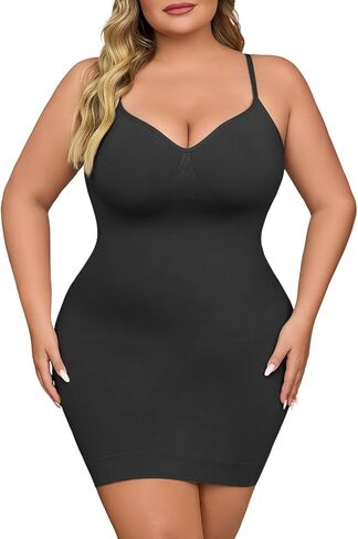 Shapewear Slip Dress for Women Under Dress Seamless Tummy Control Slip Dress Plus Size Smoothing Cami Dress Slips in Saudi Arabia
