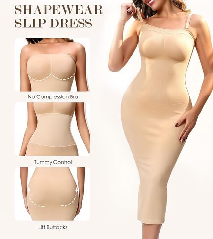 Strapless Shapewear Slip for Women, Tummy Control Full Slip Dress, Seamless Back Slit Body Shaper in Kuwait