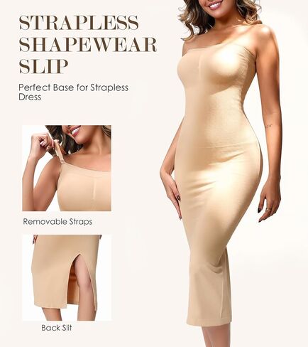 Strapless Shapewear Slip for Women, Tummy Control Full Slip Dress, Seamless Back Slit Body Shaper in Kuwait