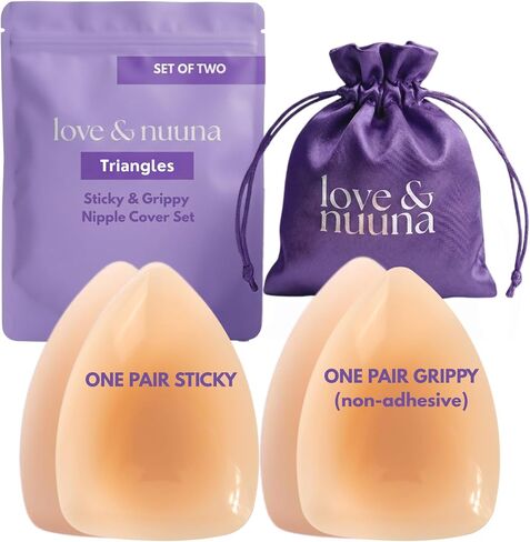 love & nuuna Triangle Adhesive & Non-Adhesive Nipple Cover Set - Sticky & Grippy Nipple Cakes - Reusable & Waterproof Pasties in Saudi Arabia