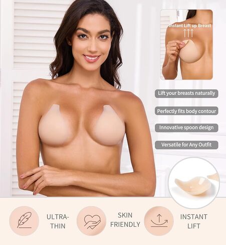 Women Nipple Covers Sticky Push up Adhesive Bra Ultra-Thin Added Lift Seamless Strapless Backless Wear in Saudi Arabia