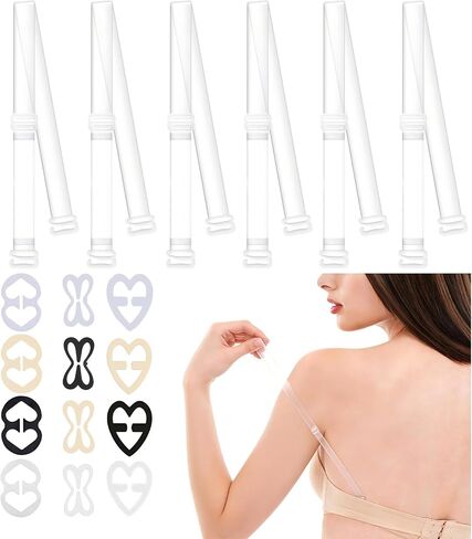 3 Pairs Clear Bra Straps + 12 PCS Bra Strap Clips, Adjustable/Thickened/Invisible/Transparent/Non-Slip Bra Straps in Kuwait