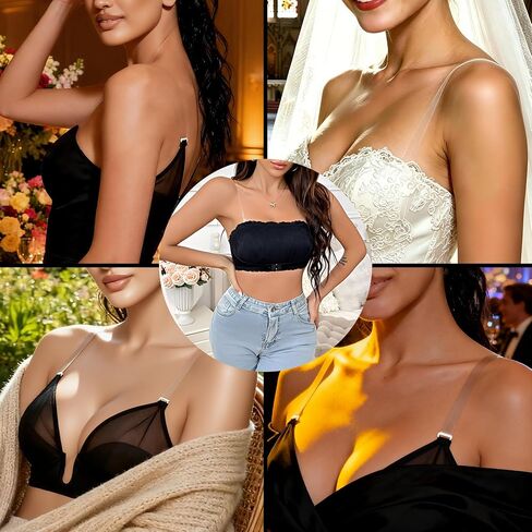 3 Pairs Clear Bra Straps + 12 PCS Bra Strap Clips, Adjustable/Thickened/Invisible/Transparent/Non-Slip Bra Straps in Kuwait