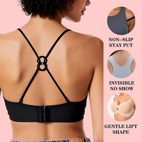 3 Pairs Clear Bra Straps + 12 PCS Bra Strap Clips, Adjustable/Thickened/Invisible/Transparent/Non-Slip Bra Straps in Kuwait