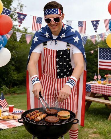 American Flag Overalls Men 4th of July Outfits Costume Unisex with Red White Blue Accessories Patriotic Shorts in Saudi Arabia