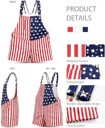 American Flag Overalls Men 4th of July Outfits Costume Unisex with Red White Blue Accessories Patriotic Shorts in Saudi Arabia