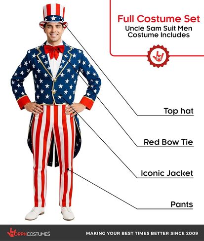 Morph Uncle Sam Costume Adult, American Flag Suit Men, Uncle Sam Halloween Costume, Halloween Costumes For Men in Kuwait