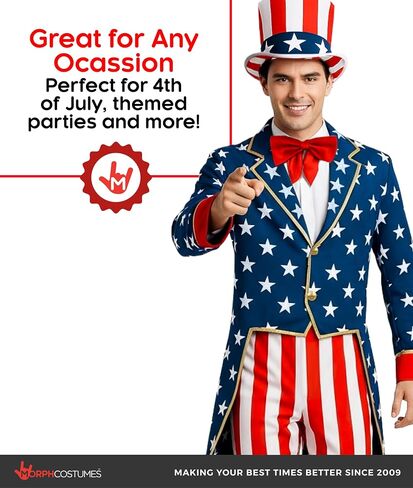 Morph Uncle Sam Costume Adult, American Flag Suit Men, Uncle Sam Halloween Costume, Halloween Costumes For Men in Kuwait