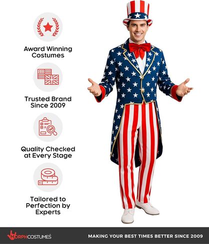 Morph Uncle Sam Costume Adult, American Flag Suit Men, Uncle Sam Halloween Costume, Halloween Costumes For Men in Kuwait