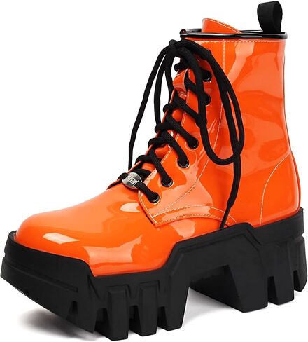 SEIFIN Women's Goth Platform Patent Combat Ankle Boots Lace Up Chunky High Heel Gothic Boots Cosplay Y2K Punk Short Booties Cool Rave Festivals Shoes With Zipper in Kuwait
